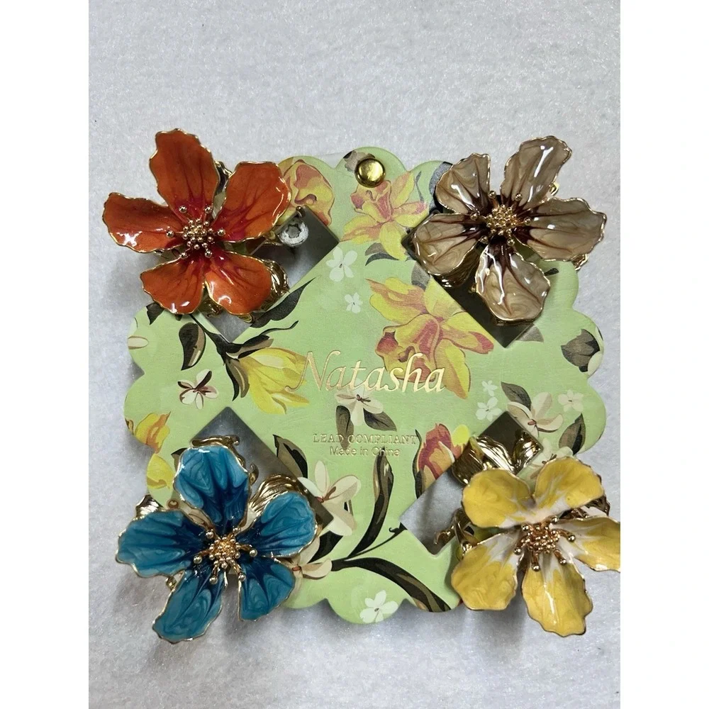 Natasha Enamel Flower Claw Hair Clips NWT 4 Pack
